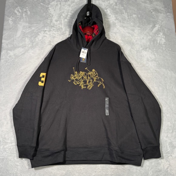 Ralph Lauren Hoodie Mens 2XB 2XL Big Black Gold Triple Pony Match Lunar New Year